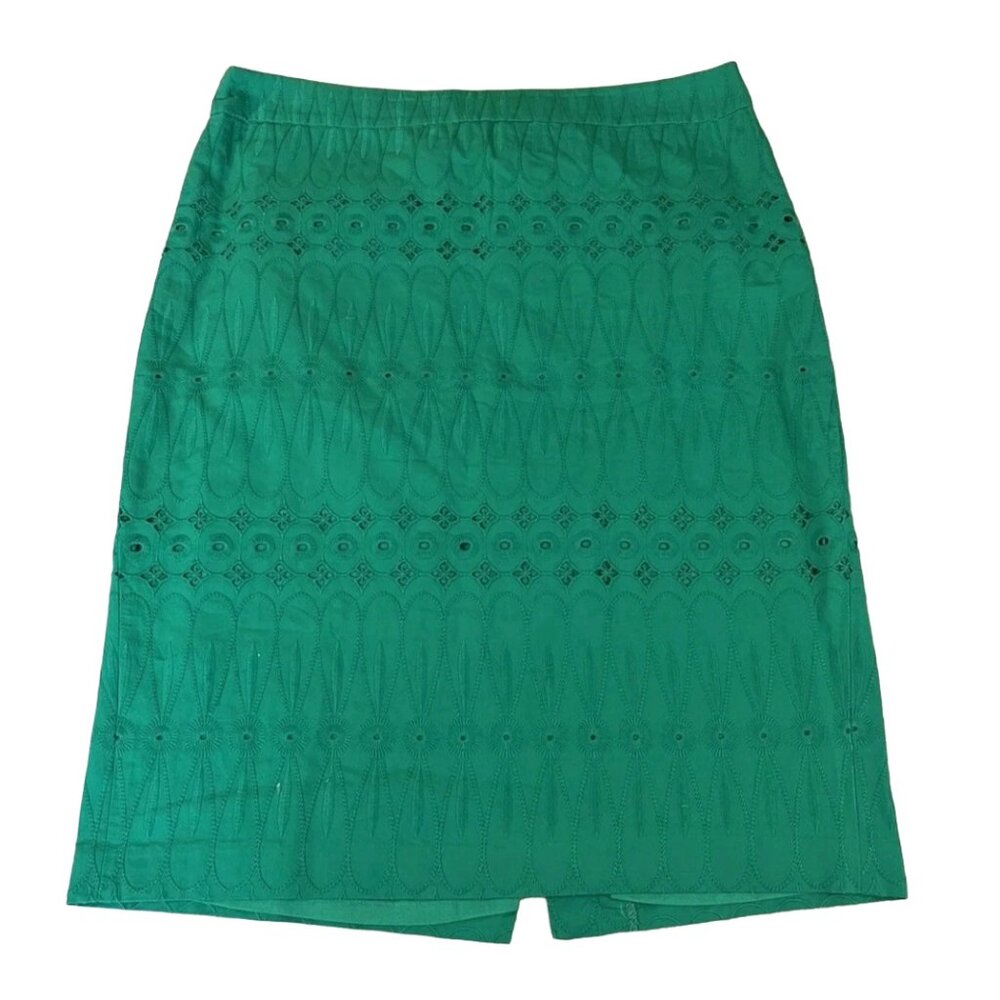 Vintage Ann Taylor LOFT Jade Green Cotton Eyelet Pencil Skirt Women's Size 2